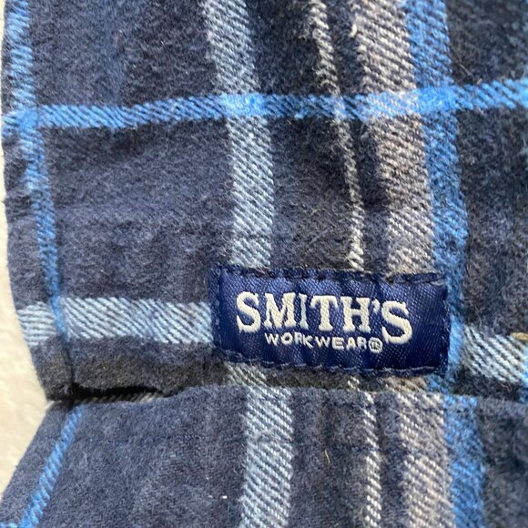 Smiths Workwear Mens Shirt Medium Long Sleeve Blue Plaid Button Up Classic - Picture 5 of 9